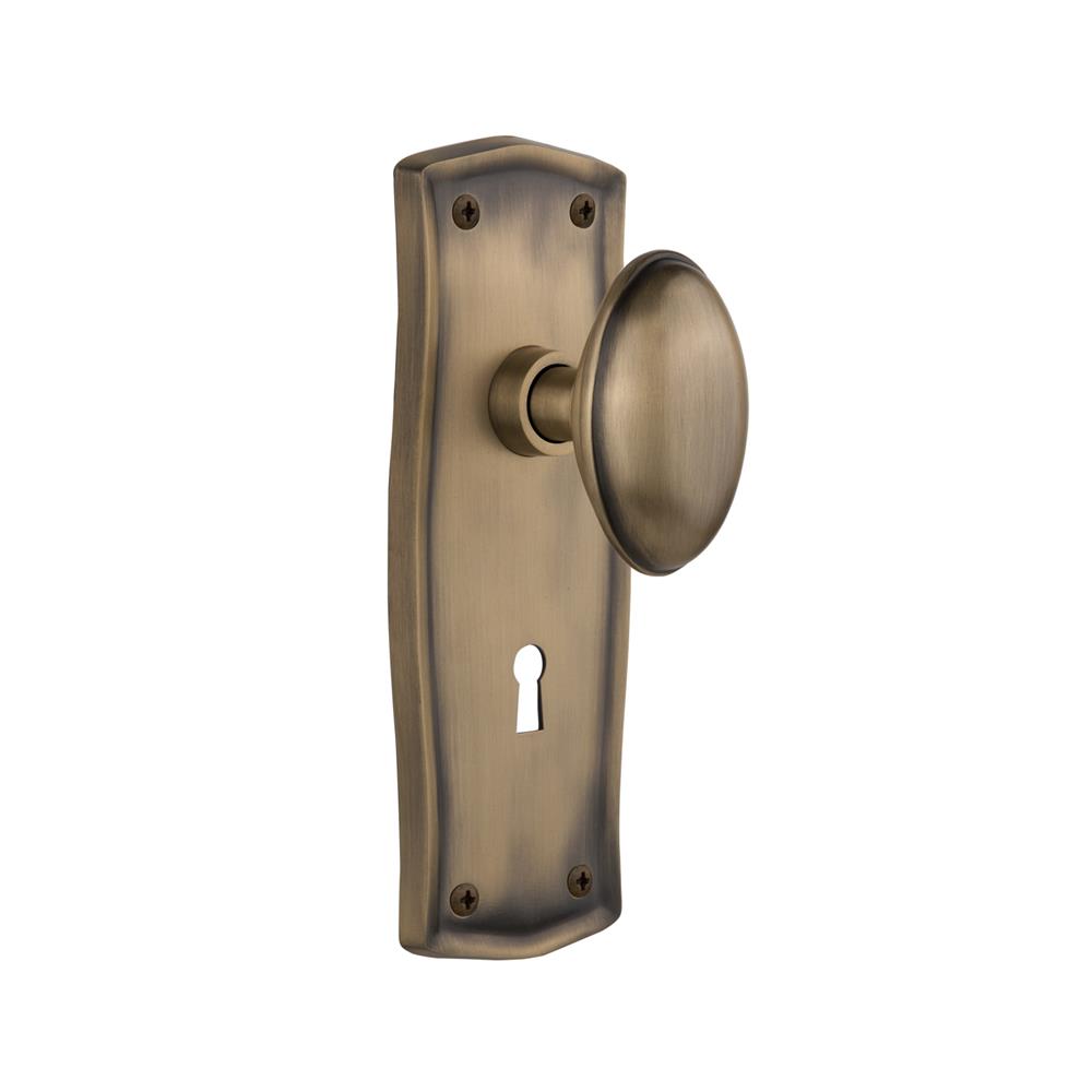 Nostalgic Warehouse PRAHOM Mortise Prairie Plate with Homestead Knob and Keyhole in Antique Brass